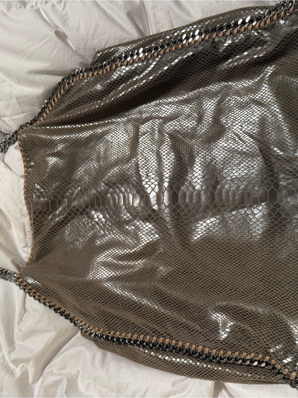 Stella McCartney Falabella Large Tote Gray Chain Strap Animal Print Embossed